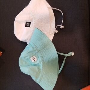MaxNova Baby Sun Hat Smiley Face UPF 50+ Bucket Hat Aqua & White Set 6-24 Months